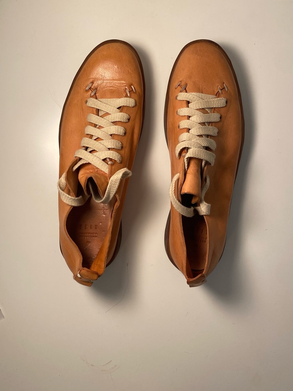 FEIT handcrafted leather Sneakers in Tan with Cream Laces